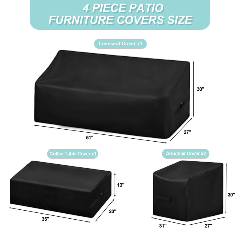 All-Season 4-Piece Furniture Set Cover Fit for Sofa , Table , 2 Armchairs, Black