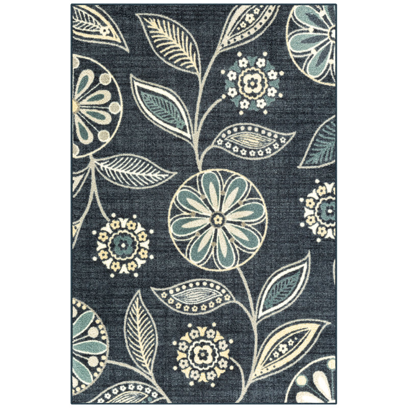 Adderley Floral Persian Blue Area Rug, Rectangle 3'4" x 5'