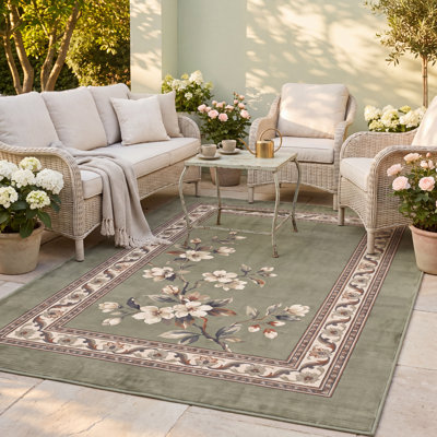 Tapis lavable à poils courts, motif floral Lovage, orange, ivoire, gris et beige, idéal pour l'intérieur et l'extérieur, adapté aux animaux domestiques, pour salon, chambre, salle à manger, entrée, couloir ou bureau.
