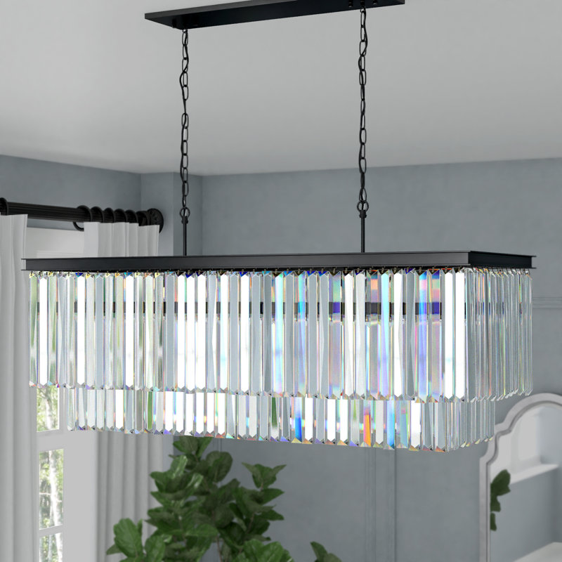Lustre rectangulaire unique à 12 lumières Dahlonega, Brun moka, H 18 po x l 40 po x P 14 po, Cristal (transparent)
