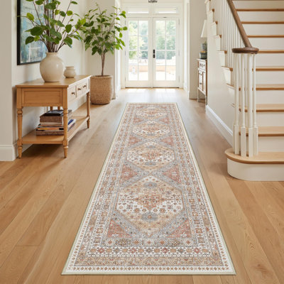 Runner Rug 2x8 Runners for Hallways Non Slip Washable, Vintage Hallway Runner Rugs for Living Room, Low Pile Soft Hallway Rug for Kitchen Bedroom Laundry Room Rug(Orange,2'x8')