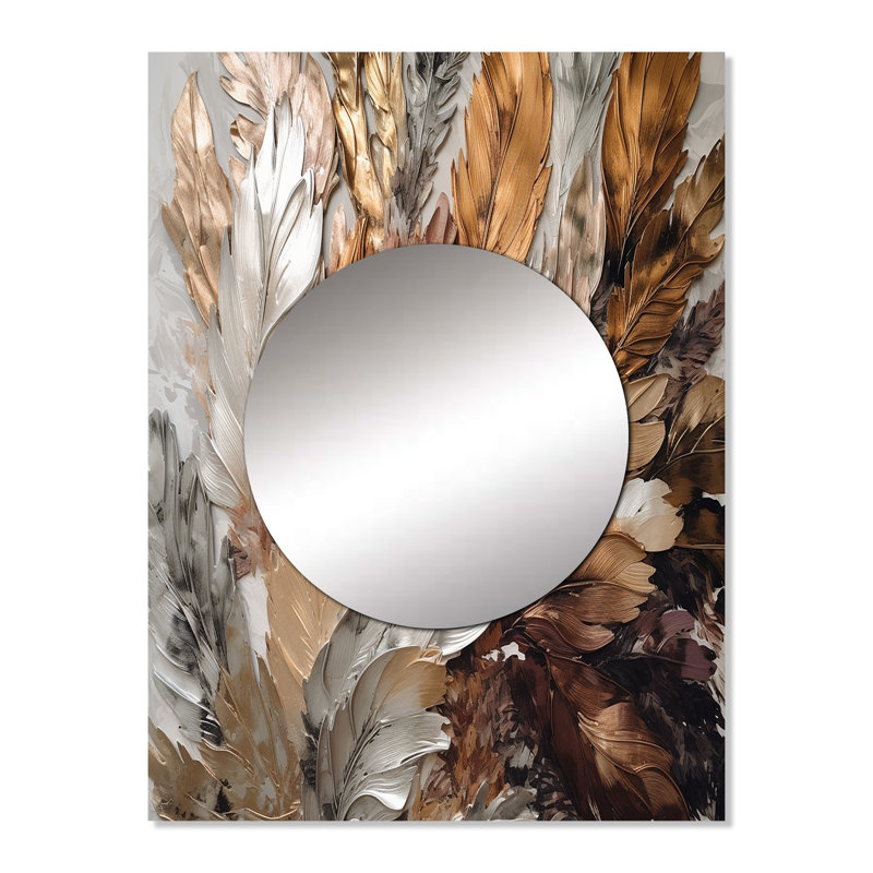 Pliage de plumes dorées Extravaganza IV - miroir mural en plumes Glam, 32 po x 24 po