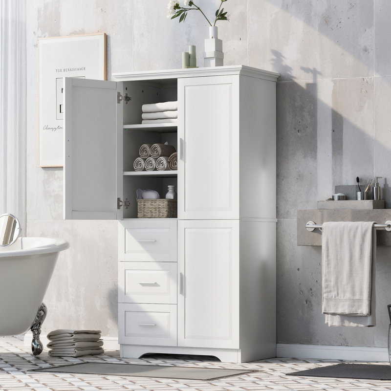 Armoire de rangement haute et large avec portes pour salle de bain / bureau, trois tiroirs