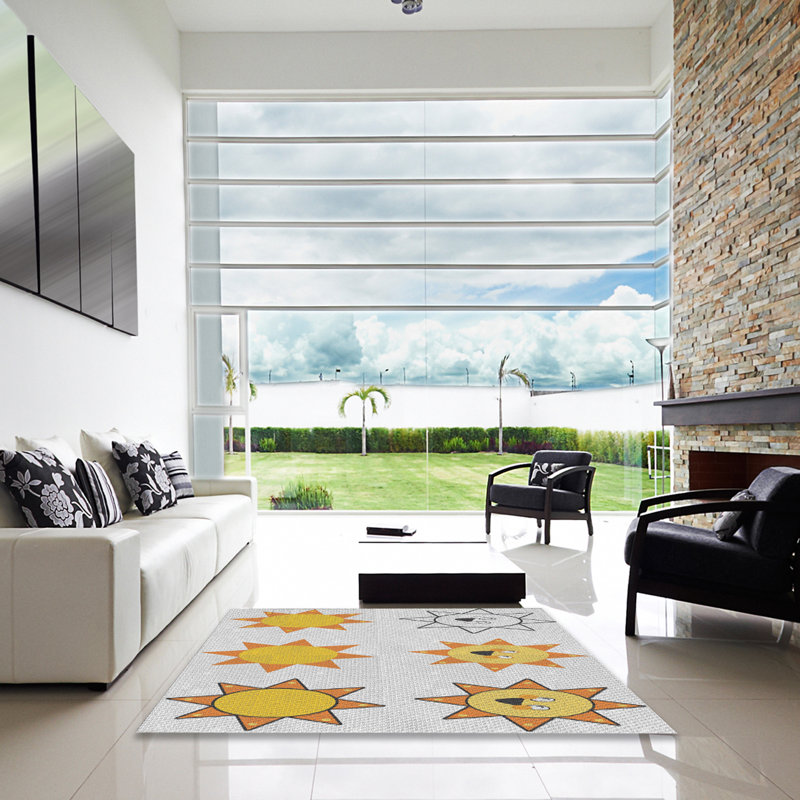 Gris démon/jaune/orange Tapis décoratif, Carré 6 pi