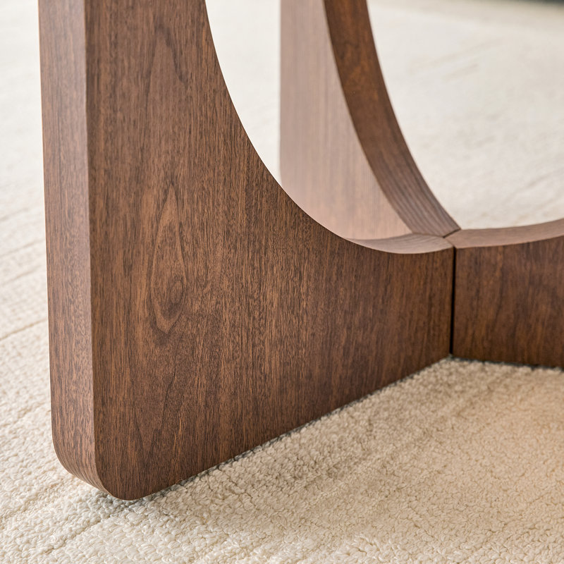 Table basse Mid-Century moderne en verre avec base en panneau de fibres à densité moyenne noyer