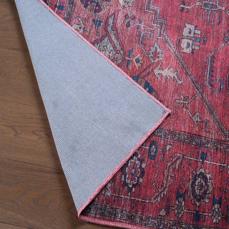 Beesley Machine Washable Red/Brown Rug, Rectangle 7'10" x 10'