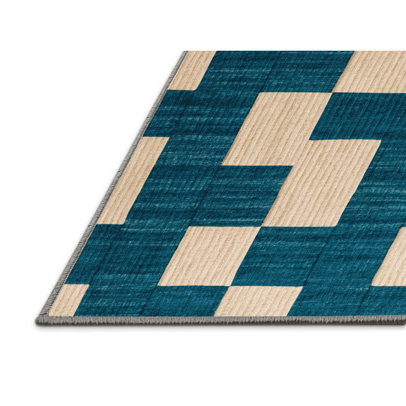 Machine Washable Checkered Green Area Rug, Round 7'