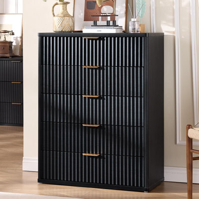 Fluted 5 Drawers Dresser for Bedroom, 41" Tall Modern Chest of Drawers with Metal Handle, Curved Profile Design, Wood Drawer Organizer for Bedroom, Living Room, Hallway, Entryway
