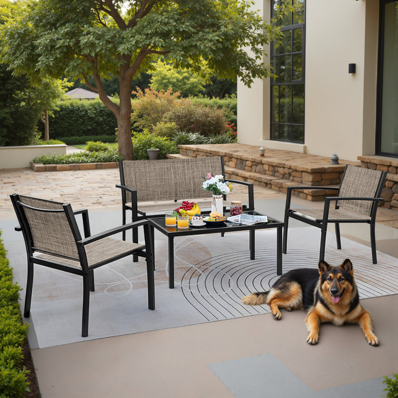 Onika 4 Piece Patio Conversation Set, Brown