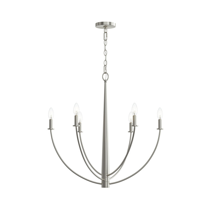 Jheni Six-Light Brushed Nickel Chandelier, Brushed Nickel, 28