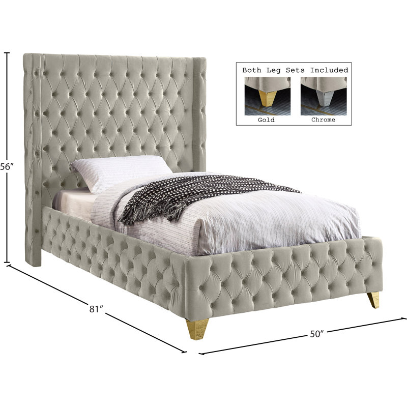 Dymonique Velvet Bed, Twin, Cream Velvet