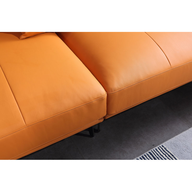 Putnam Upholstered Curved Sectional, Left Hand Facing, Orange Genuine Leather