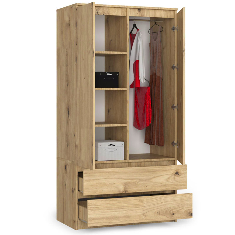 Silenus 2 Door Manufactured Wood Wardrobe, 180cm H x 90cm W x 51cm D