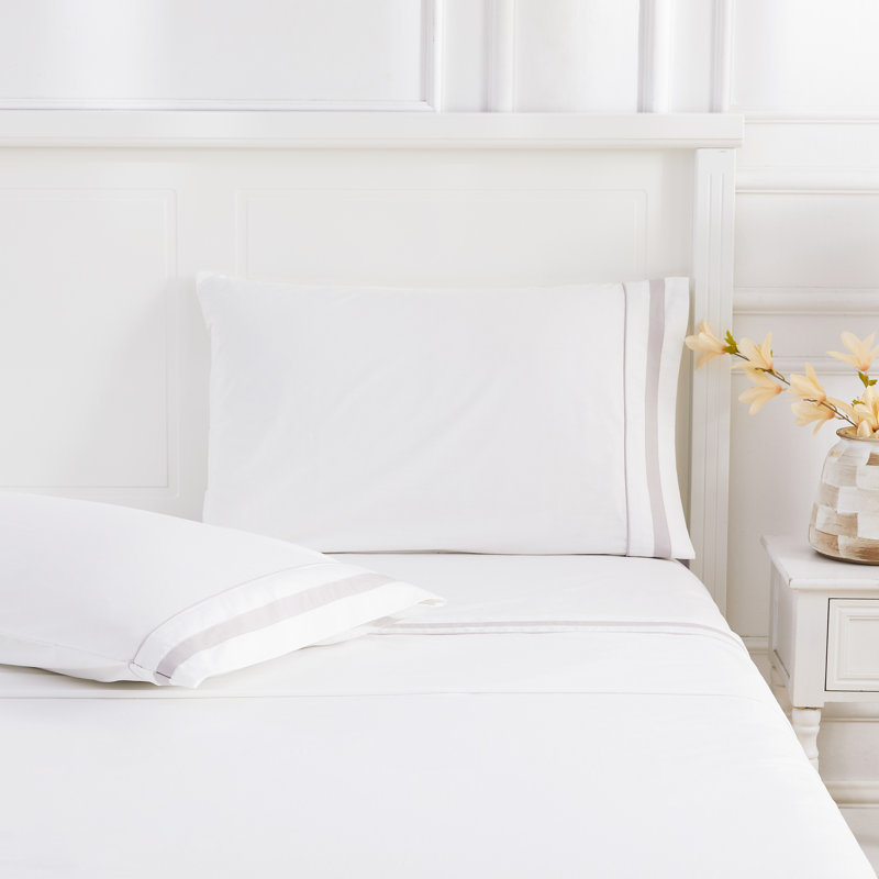 Classic Double Border Sheet Set, Gray, California King Sheet Set with 2 Pillowcases