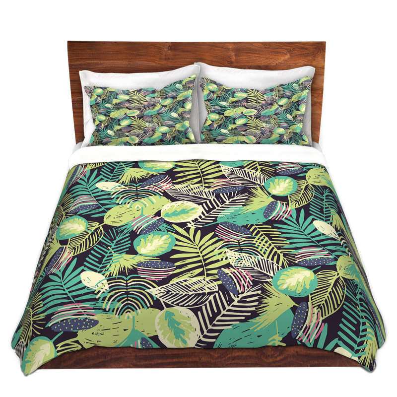 Ensemble de housse de couette flamant rose jungle, 1 housse de couette grand + 2 taies standards