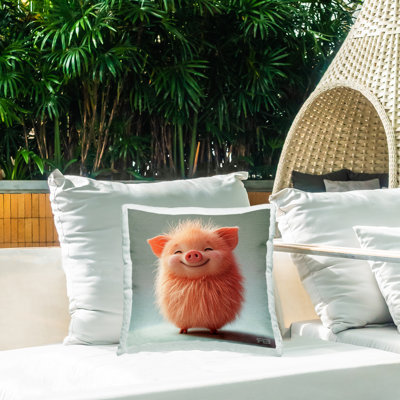 Smiling Fluffy Piglet Outdoor Printed Pillow by RB