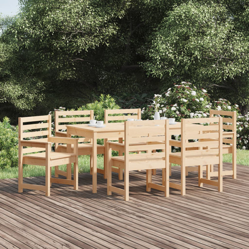 Yula 6 - Person Patio Dining Set with Rectangular Table, Natural Pine