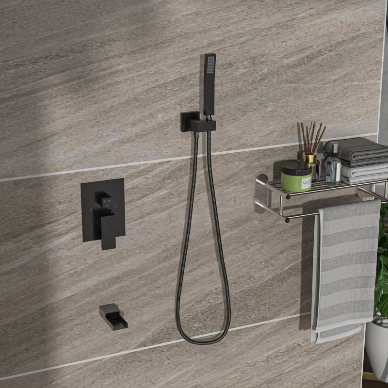 Wall Mounted Shower Liaison With Waterfall Tub Spout - Oil Rubber Bronze 3 Function Rainfall & Handheld Valve Easy Installation And Sanitary Procedure Protocol Integration Including -Balanced