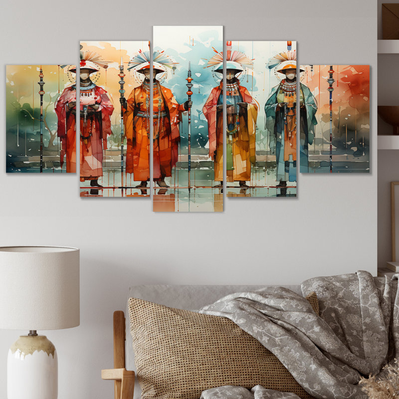 "Native Art Kachinas Dance" - reproduction d'art sur toile - 5 panneaux