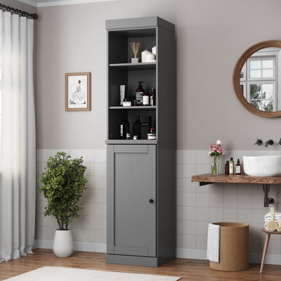 Armoire de rangement modulaire autoportante 100% bois massif avec porte ouverte et porte Shaker, tablettes réglables, l 16,5 po x H 71,5 po