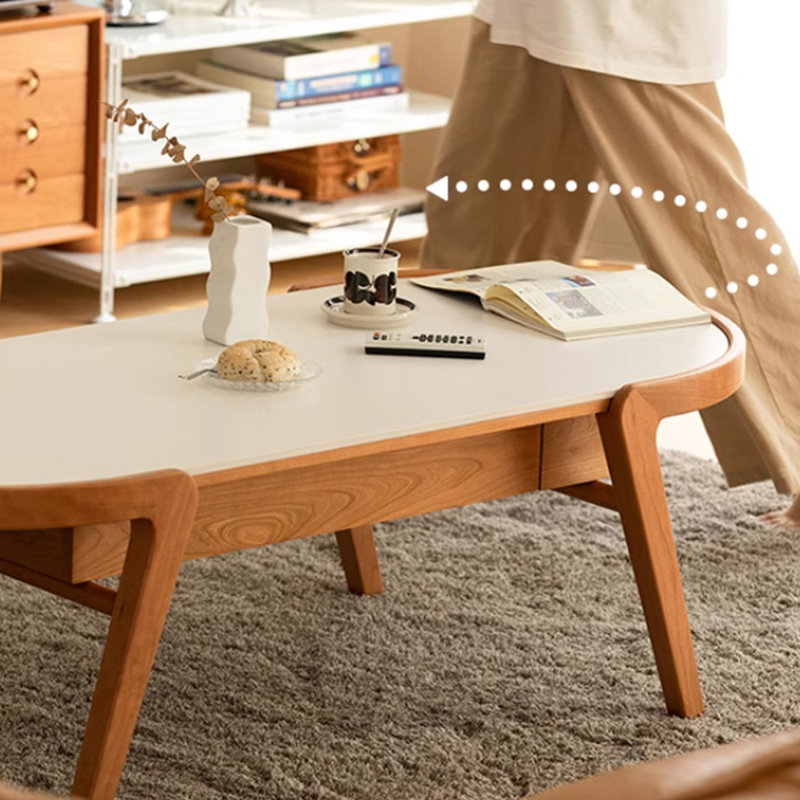 Cream style design solid wood coffee table, 17.91" H x 56.69" L x 25.19" W