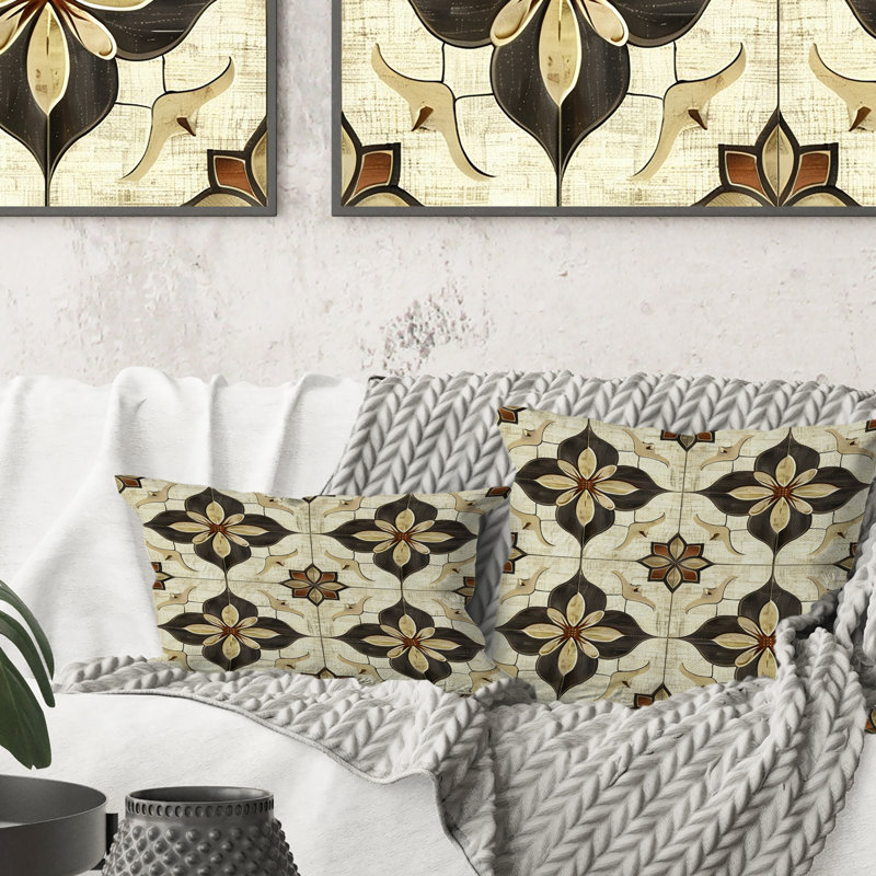 Coussin brun à motif quadrilobe II - Mid-Century