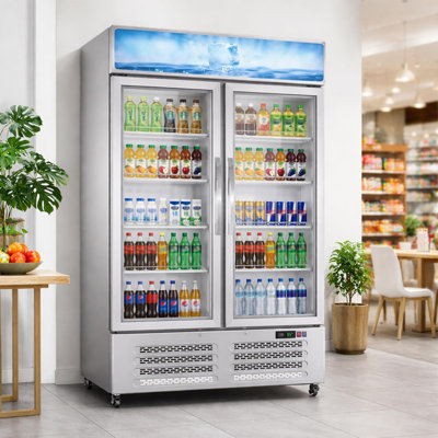 Commercial Refrigerators, 26.8 Cu.Ft Beverage Cooler, Glass Door Display, LED Light Adjustable Shelves Drink Cooler for Restaurant Grocery Store Home