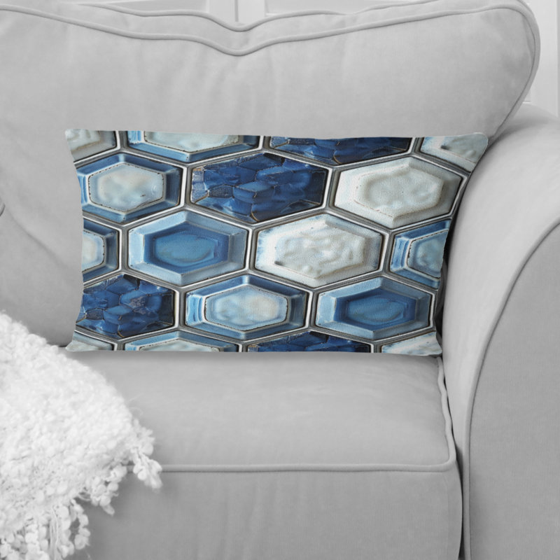 Imprimé hexagonal bleu et blanc - coussin lombaire moderne