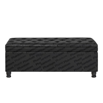 Upholstered Tufted Button Storage Bench ,Faux Leather Entry Bench With Spindle Wooden Legs, Bed Bench- Black