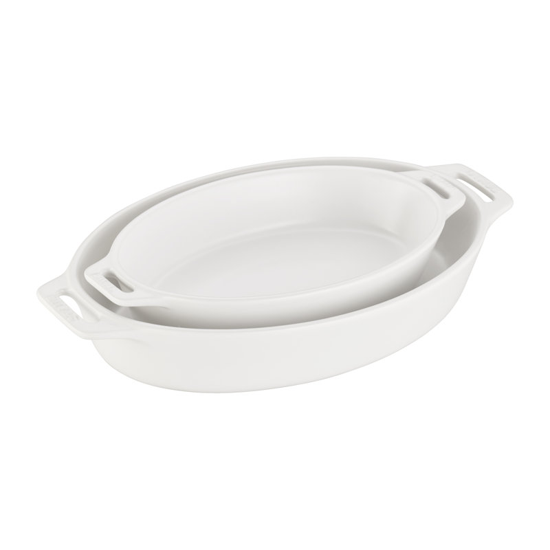 White Ceramic 2-Piece Oval Baking Dish Set