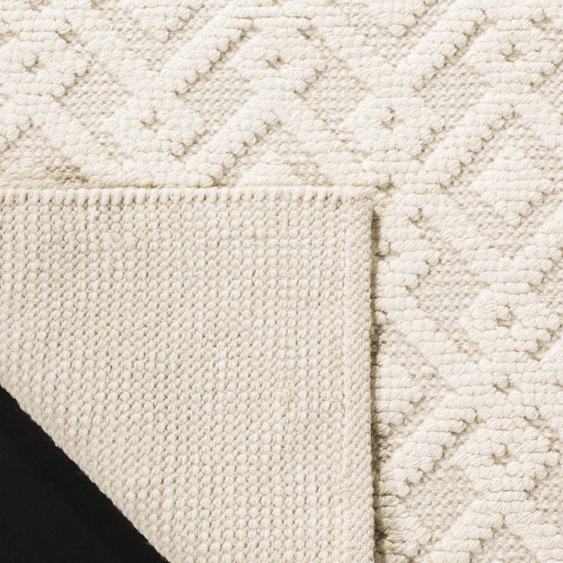 Vermont Hand Woven Wool/Cotton Geometric Rug in Ivory, Rectangle 9' x 12'