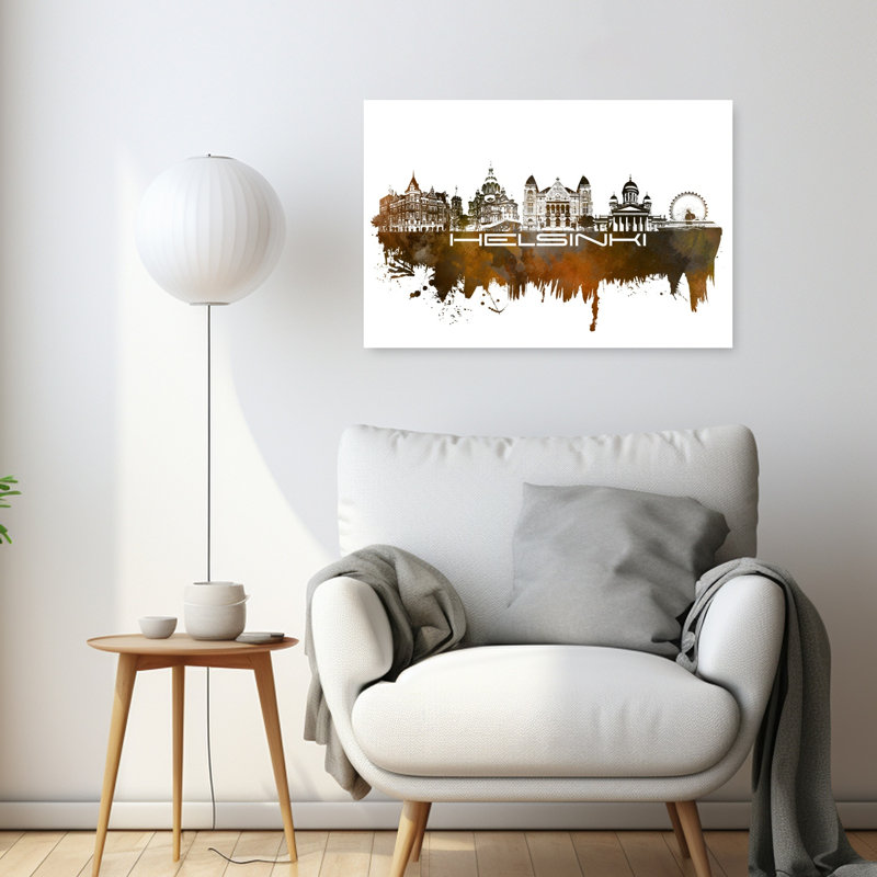 Paysage urbain d'Helsoween, art abstrait à l'aquarelle, H 24 po x l 36 po