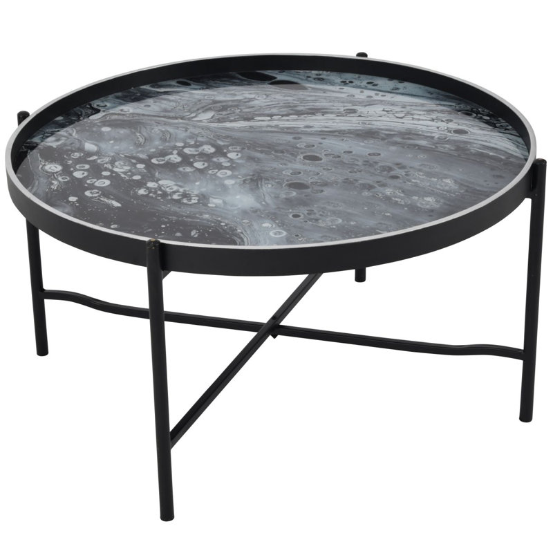 Monochrome Coffee Tray Table, Silver Top/Black Base