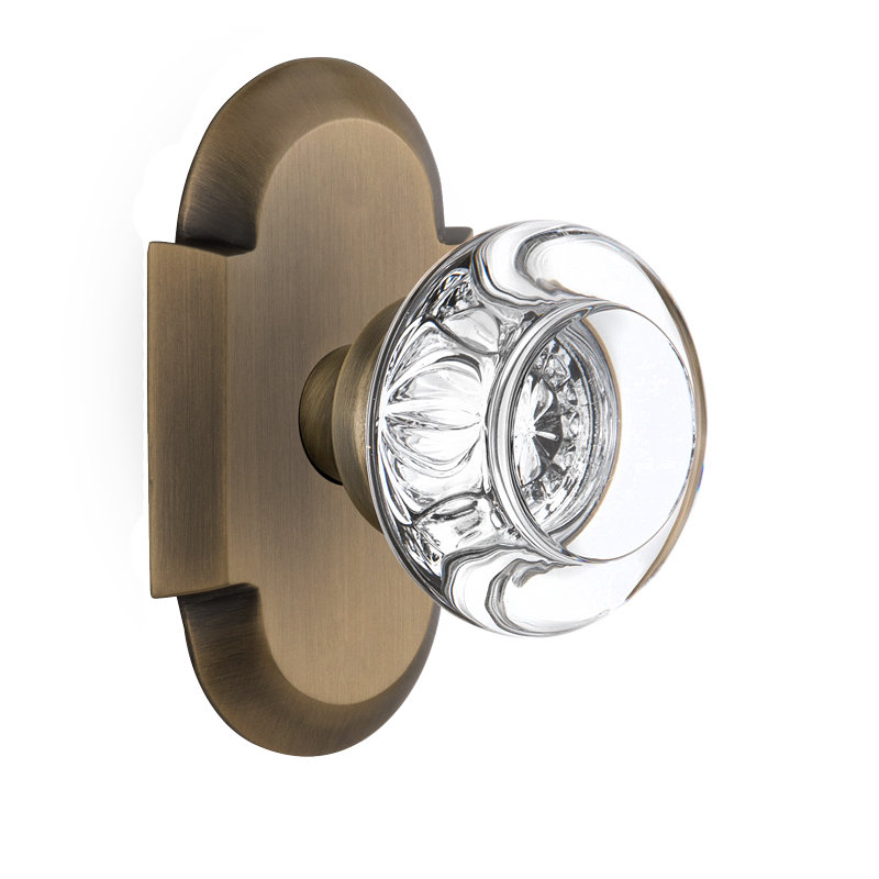 Cottage Plate with Round Clear Crystal Door Knob, Satin Nickel, No Backset, Double Dummy