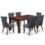 Ensemble de table de cuisine 7 pièces composé d'une table de salle à manger rectangulaire en bois rustique et de 6 chaises rembourrées en tissu de polyester, 36 x 60 pouces, jacobin vieilli-91898335-124328892