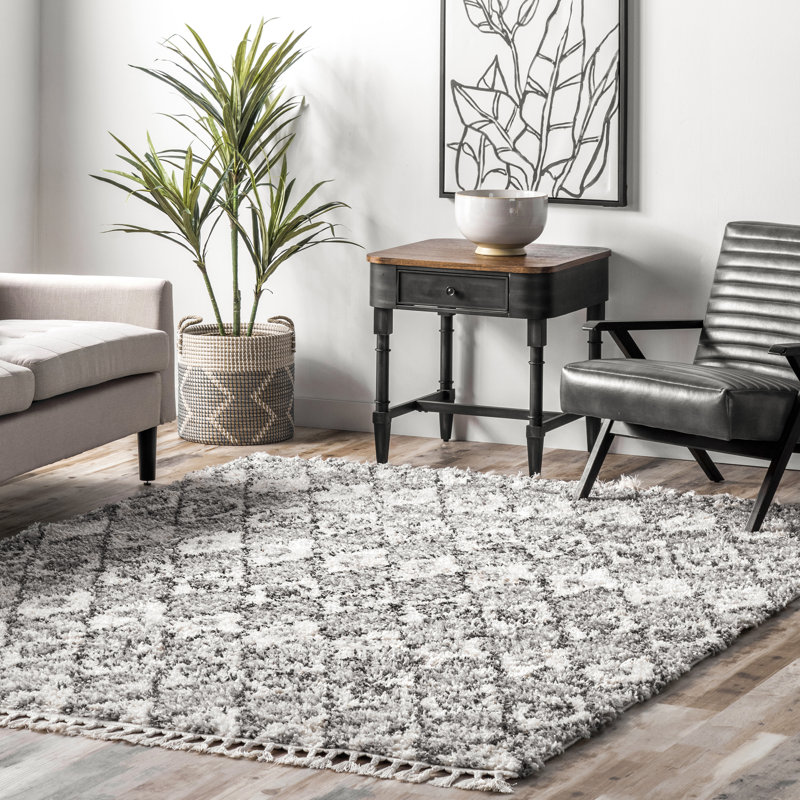 Tapis gris à motif géométrique Zeke, Rectangle 4 pi x 6 pi 8 po