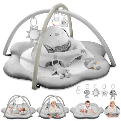 3-In-1 Baby Gym Play Mat, Baby Seats For Infants Sitting Up, Tummy Time Mat With 5 Detachable Toys, Activity Gym Playmats For Babies 0-6 6-12 Months,Grey