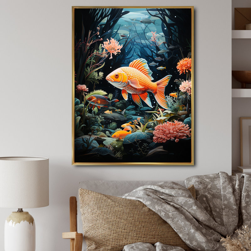 Aquariums Aquatic Pastoral Patchwork II - Aquariums Canvas Print, Cadre flottant doré, H 32 po x l 24 po x P 1 po