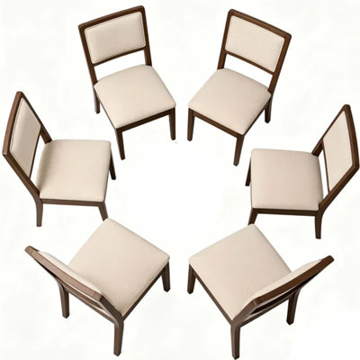 Chaises de salle à manger 6 pièces en bois d'hévéa massif - Siège compact rembourré de 18,5 po avec dossier rembourré ergonomique rembourré, finition en tissu moelleux, conception compacte pour les appartements, les cafés et les maisons modernes - Élégante et durable