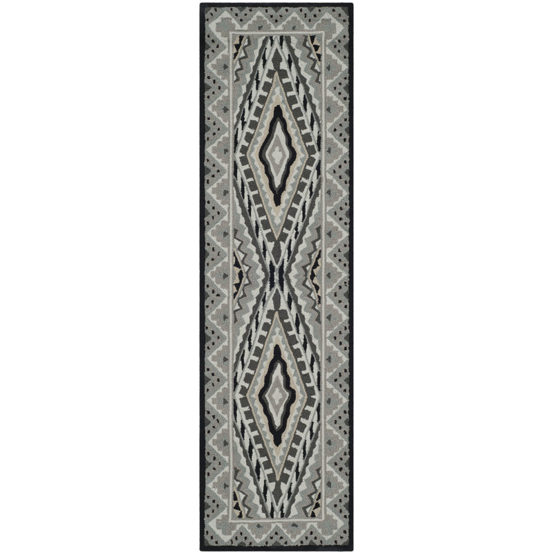 Tapis crocheté à la main gris Adera, Tapis de couloir 2 pi 3 po x 8 pi
