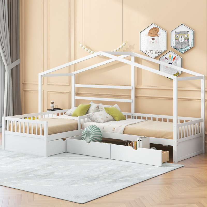 Lit plateforme simple avec 3 tiroirs de rangement, White