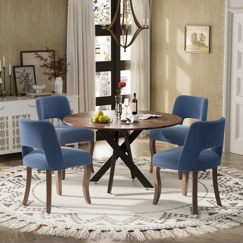 Ensemble de salle à manger à piédestal rond avec chaise en bois, 5 pièces: table, 4 chaises, Noir, Noir