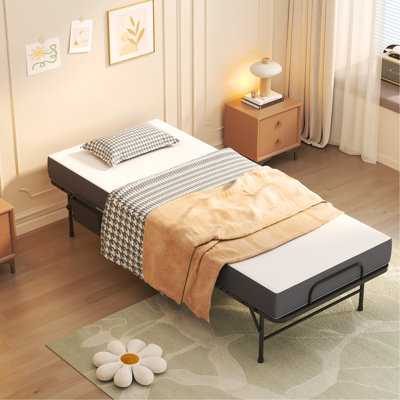 Lit pliant de 75 pouces avec matelas en mousse à mémoire de forme de 5 po, lit d'appoint escamotable peu encombrant, structure en métal robuste sur roulettes, lit simple portable pour adultes et invités