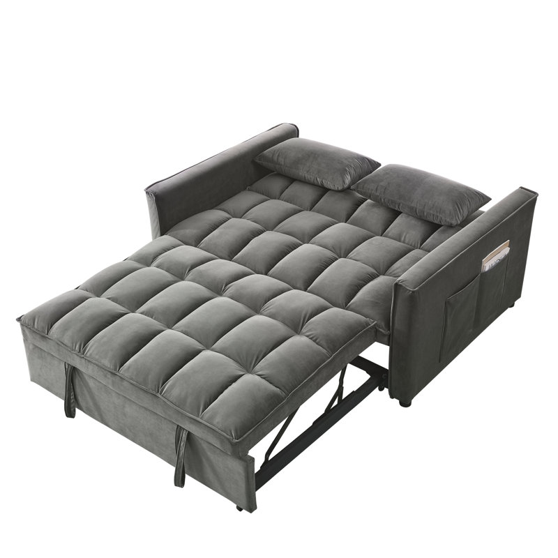 Canapé-lit, canapé convertible, fauteuil inclinable, lit, 3-en-1, dossier réglable à 3 positions, canapé modulaire à 2 places, 2 poches latérales, 2 coussins pour le salon, appartement, etc., velours beige de 54 po de largeur.