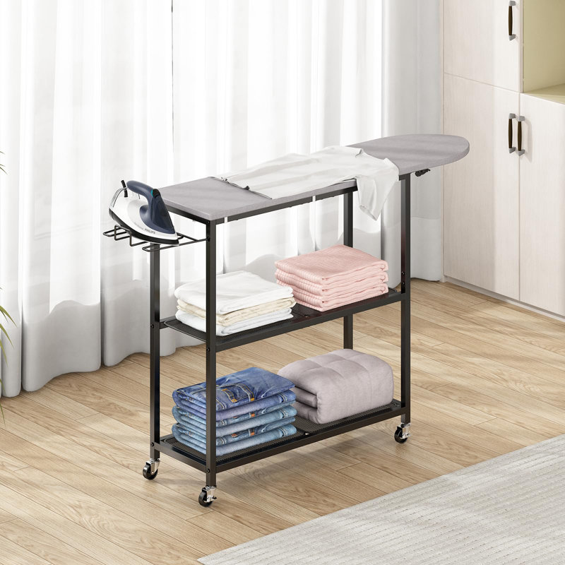 Ironing Board With 2 Tier Storage Basket, Movable Ironing Board Full Size For Iron Rest & Clothes, Tabletop Ironing Boards