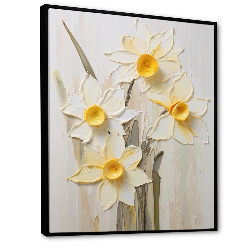 Minimalisme crème, jonquilles sur toile, H 40 po x l 30 po x P 1,5 po, Cadre flottant noir