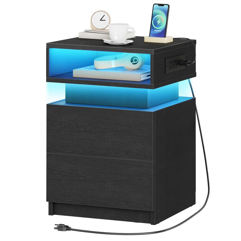 Modern Nightstand With Led Light And Storage