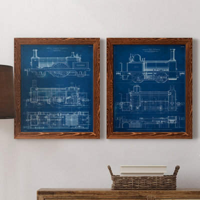 «Locomotive Blueprint I», ensemble de 2 impressions encadrées sur toile