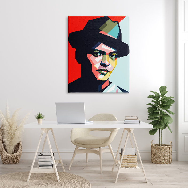 «Bruno Mars Modern Pop Portrait Abstract géométrique», H 48 po x l 36 po x P 1,5 po