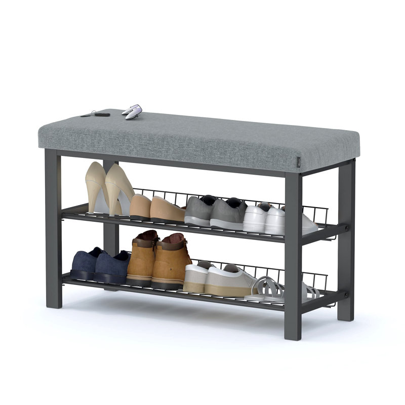 8 Pair Shoe Storage Bench, Grey/Brown/Blue